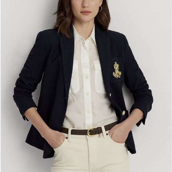 Lauren Ralph Lauren Jackets & Blazers - Lauren Ralph Lauren Bullion Jacquard Blazer Navy Blue XS Gold Logo Academia NWT